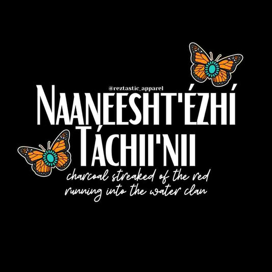 Naaneesht'ézhí Táchii'nii- Charcoal Streaked of the Red Running into the Water Clan- Cluster Butterflies- T-Shirt