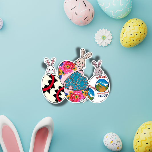 Turquoise & Bunnies- Sticker