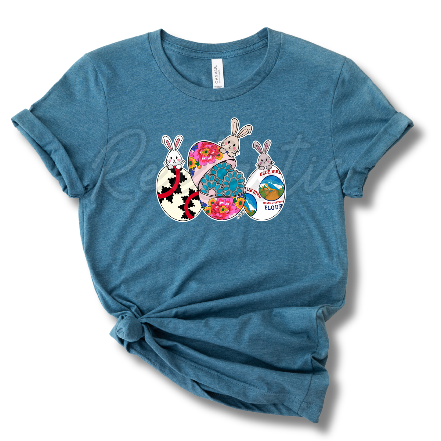 Turquoise & Bunnies- Adult - T-Shirt